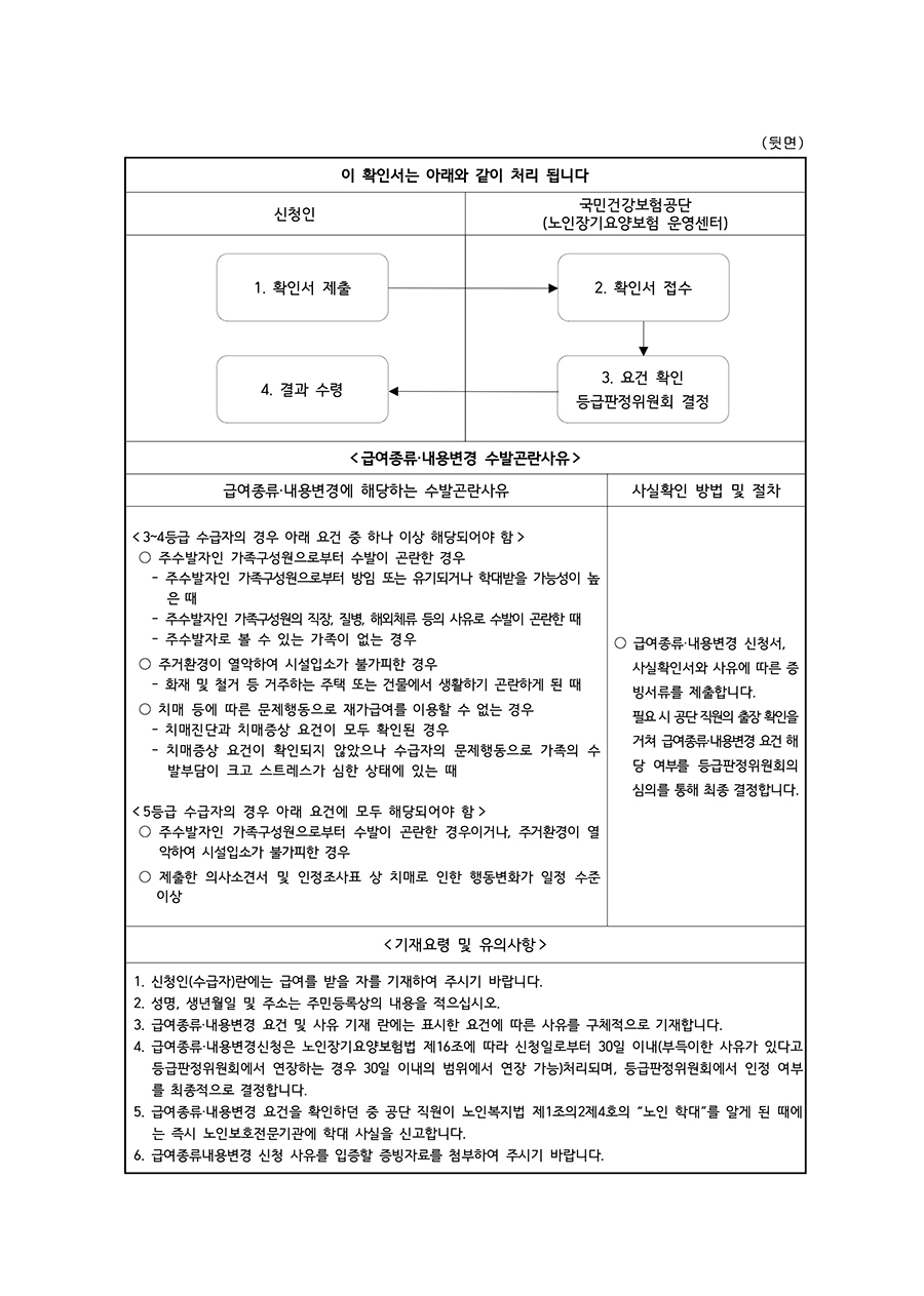 급여 종류 내용 변경 사실 확인서