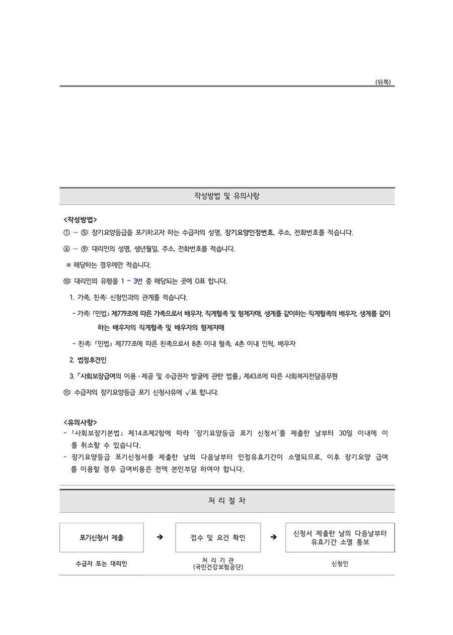 장기요양등급 포기 신청서